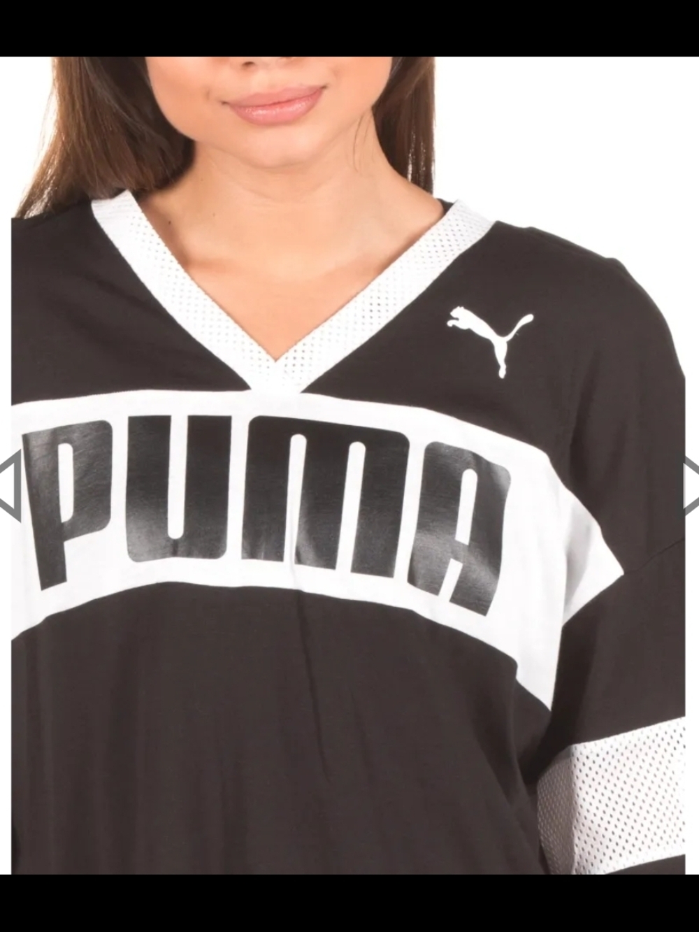 Y2K Puma Cropped Jersey Tee Black White Sporty Streetwear Oversized Boxy Top - Picture 4 of 11